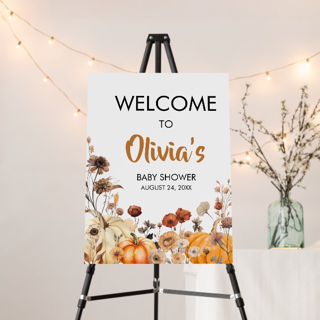 Wildflower Fall Pumpkin Baby Shower Welcome Foam Board (In Situ (Stand))