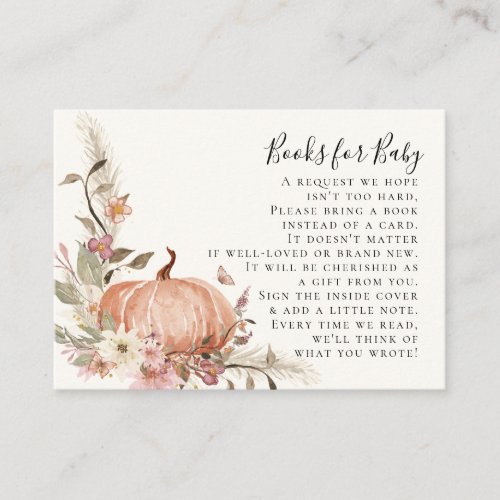 Wildflower Fall Pumpkin Floral Books Baby Shower Enclosure Card