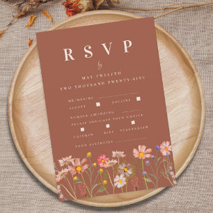Wildflower Fall Terracotta Meal Options Wedding RSVP Card