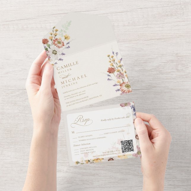 Wildflower Fall Wedding QR Code All In One Invitation (Tearaway)