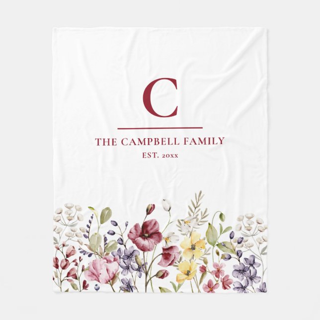 Wildflower Family Monogram Throw Blanket (Front)