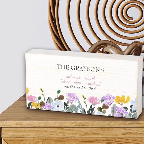 Wildflower Family Name and First names Wooden Box Sign