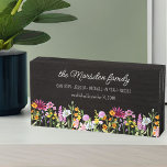 Wildflower Family Name Watercolor Wild Flowers Wooden Box Sign<br><div class="desc">Pretty wildflower wooden box sign personalized with your custom text, such as your family name, your first names and date established. The design features watercolor delicate wild flowers in pink orange and yellow. It is lettered with casual modern script and whimsical typography. Feel free to change the font or background...</div>