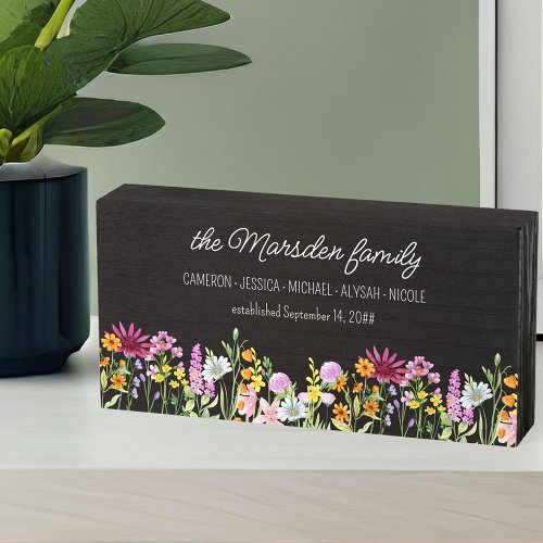 Wildflower Family Name Watercolor Wild Flowers Wooden Box Sign