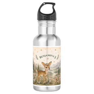 Wildflower Fawn Mountain Adventure Kids Name Stainless Steel Water Bottle