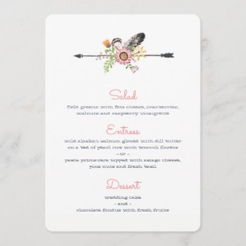 Wildflower Feathers And Arrow Menu by Charmalot at Zazzle