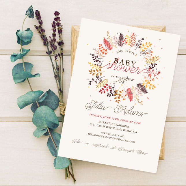 Wildflower Fern Mushroom Foliage Baby Shower Invitation (Creator Uploaded)