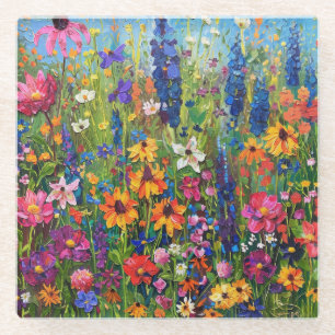 Wildflower field Acrylic painting Coaster