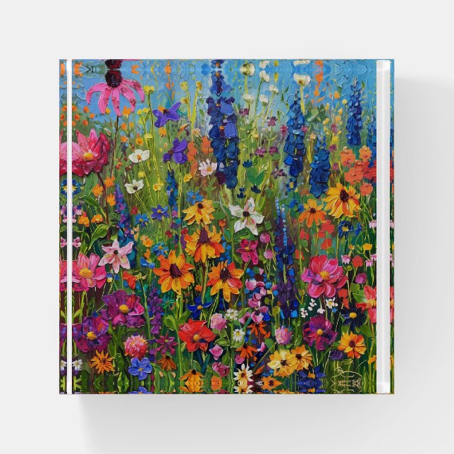 Wildflower field Acrylic painting Paperweight (Front)