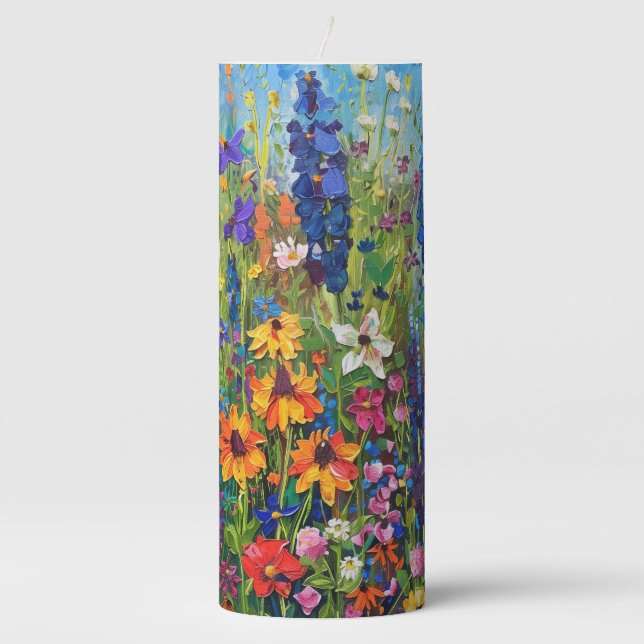 Wildflower field Acrylic painting Pillar Candle (Front)