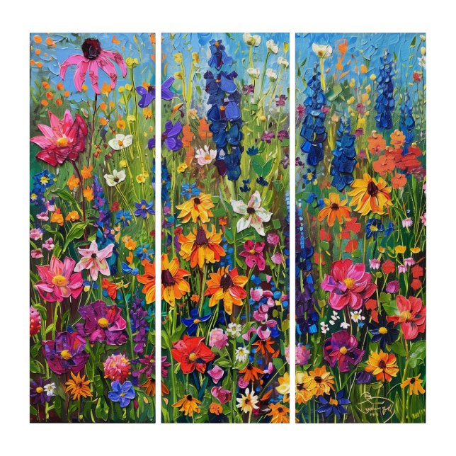 Wildflower field Acrylic painting Triptych (Front)