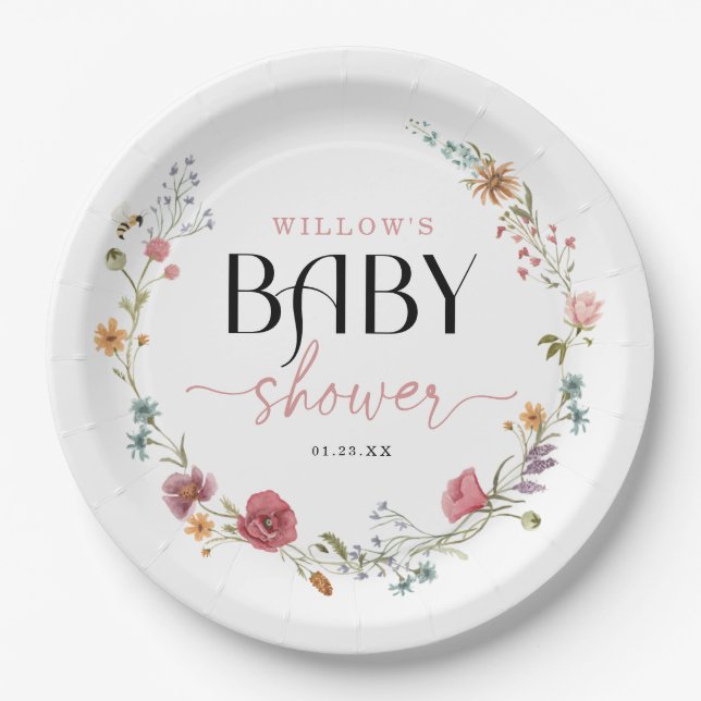 Wildflower Field Boho Baby Shower Decor Paper Plates (Front)