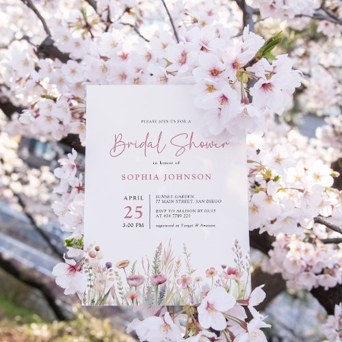 Wildflower Field Bridal Shower Watercolor Spring  Invitation