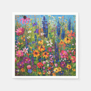Wildflower field colourful painting napkins