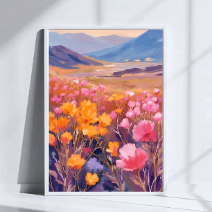 Wildflower Field Floral Landscape Painting Poster