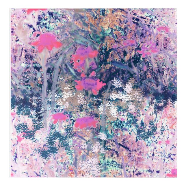 Wildflower Field Impressionism -Pink Acrylic Print (Front)