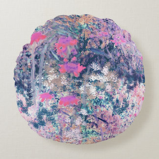 Wildflower Field Impressionism -Pink Round Pillow
