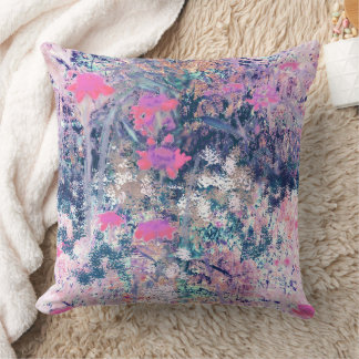 Wildflower Field Impressionism -Pink Throw Pillow