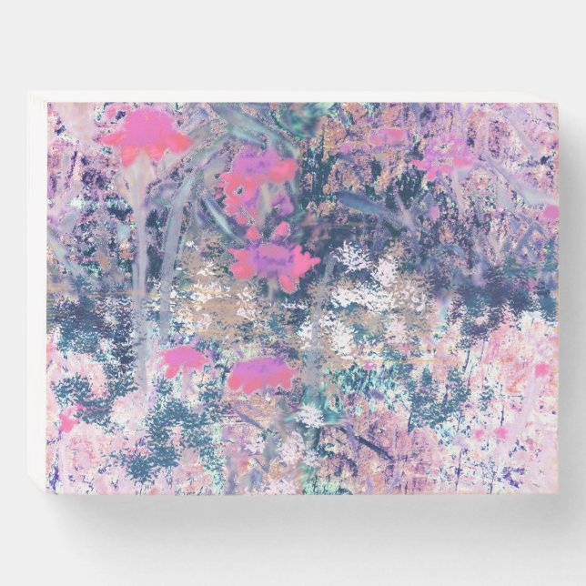 Wildflower Field Impressionism-Pink Wooden Box Sign (Front Horizontal)