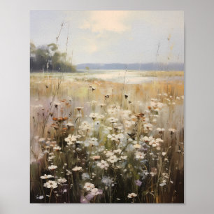 Wildflower Field Landscape Oil Painting Poster
