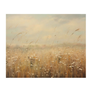 Wildflower Field Landscape Oil Painting Wood Wall Art