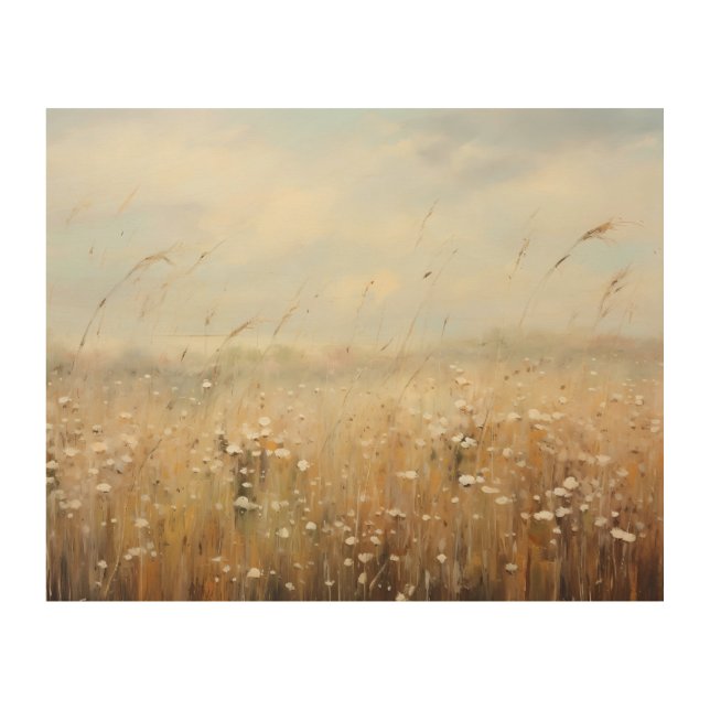Wildflower Field Landscape Oil Painting Wood Wall Art (Front)