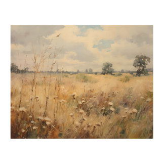 Wildflower Field Landscape Oil Painting Wood Wall Art