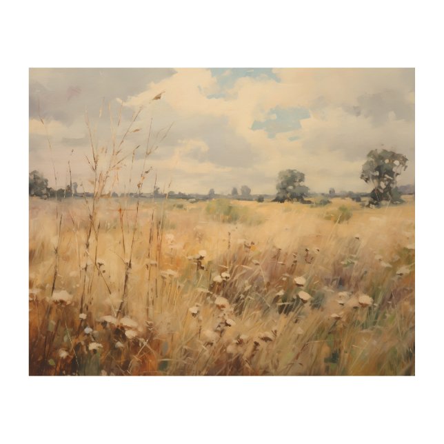 Wildflower Field Landscape Oil Painting Wood Wall Art (Front)
