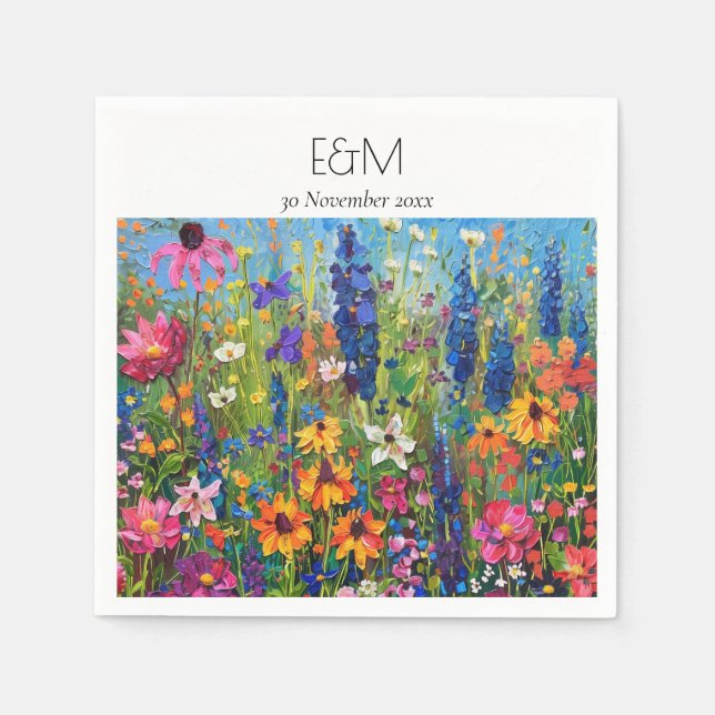 Wildflower field painting destination wedding napkins (Front)