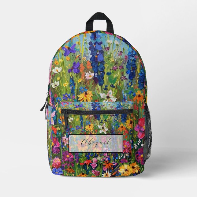 Wildflower field  painting name printed backpack (Front)