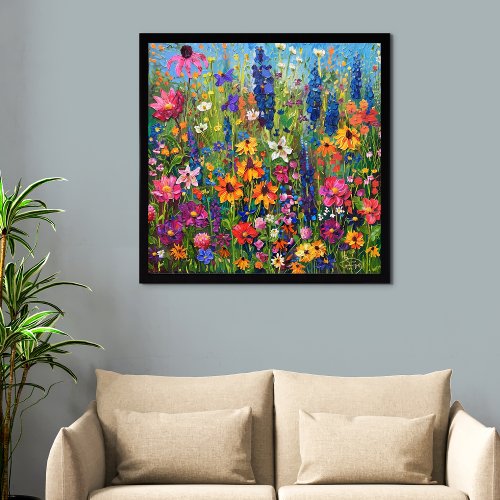 Wildflower field painting poster