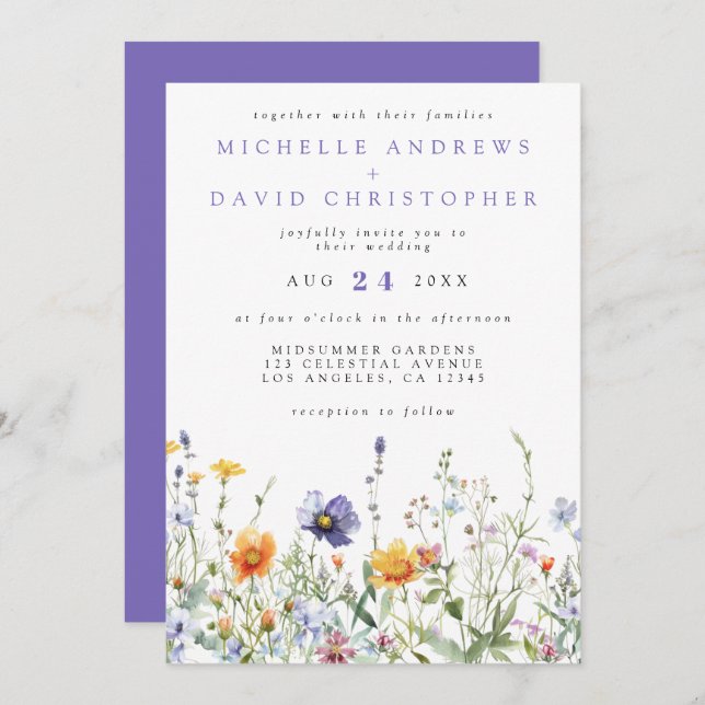 Wildflower Field QR Code Wedding Invitation (Front/Back)