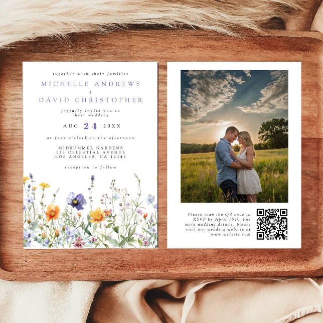 Wildflower Field QR Code Wedding Photo Invitation (Creator Uploaded)