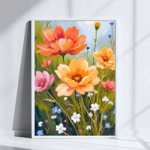 Wildflower Field Watercolor Flowers Botanical Poster