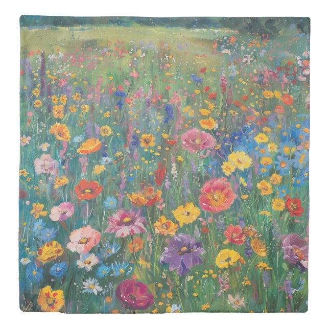 Wildflower field watercolor painting duvet cover (Front)