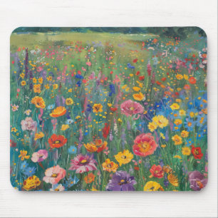 Wildflower field watercolor painting mouse pad