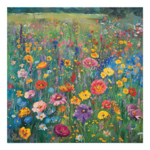 Wildflower field watercolor painting photo print