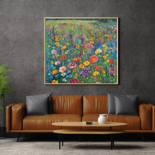 Wildflower field watercolor painting poster