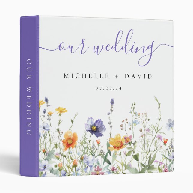 Wildflower Field Wedding  3 Ring Binder (Front/Spine)