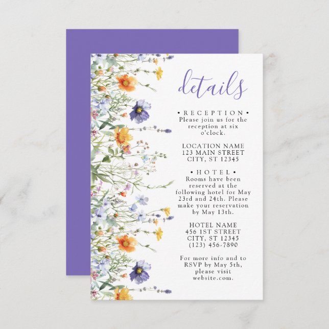 Wildflower Field Wedding Details Enclosure Card (Front/Back)