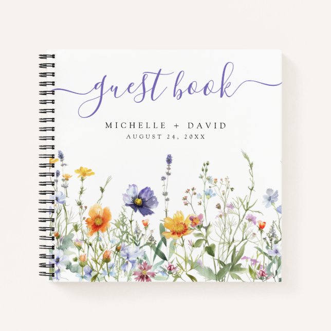 Wildflower Field Wedding Guestbook Notebook (Front)