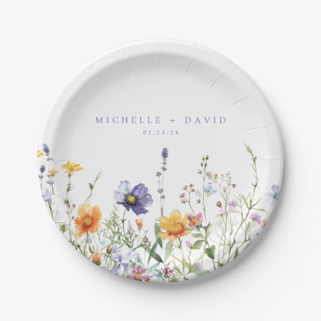 Wildflower Field Wedding Paper Plates (Front)