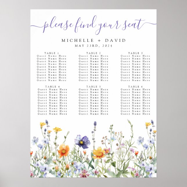 Wildflower Field Wedding Seating Chart (Front)