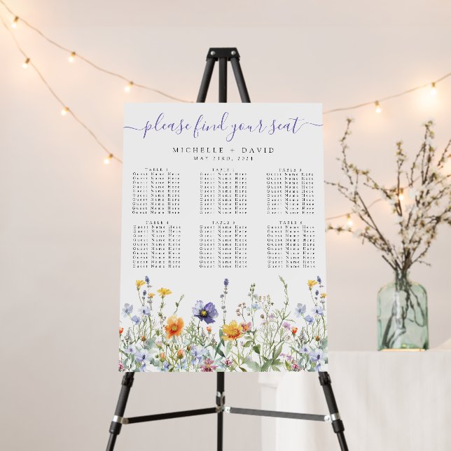 Wildflower Field Wedding Seating Chart Foam Board (In Situ (Stand))