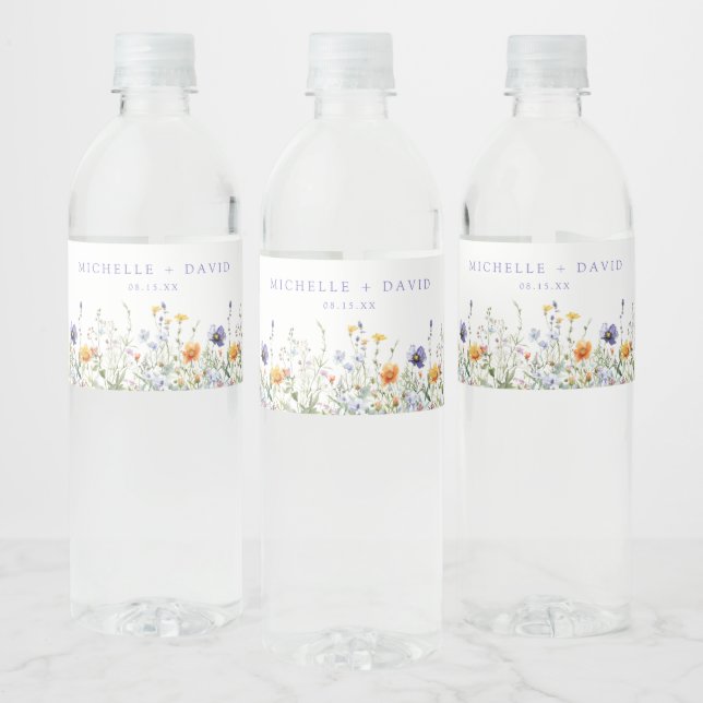 Wildflower Field Wedding Water Bottle Label (Bottles)