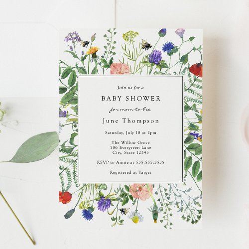 Wildflower Fields and Buzzing Bees Baby Shower  Invitation