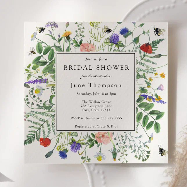 Wildflower Fields and Buzzing Bees Bridal Shower Invitation | Zazzle