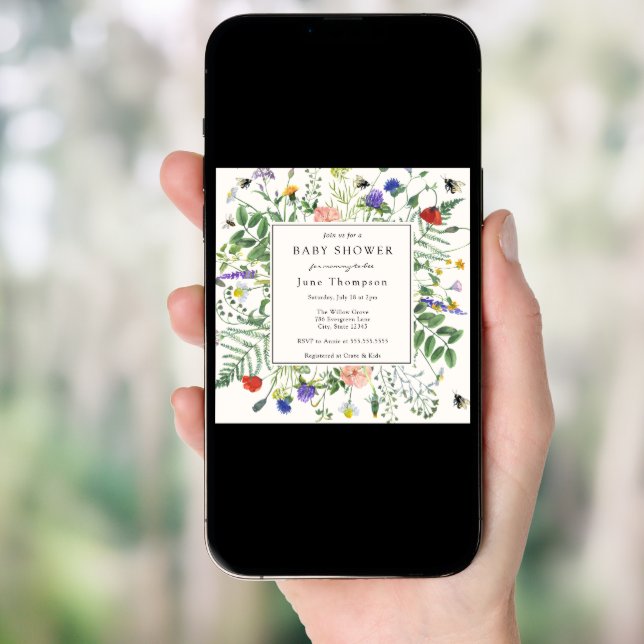 Wildflower Fields and Honey Bees Baby Shower Invitation (Front Digital)