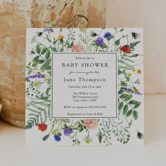 Wildflower Fields and Honey Bees Baby Shower Invitation
