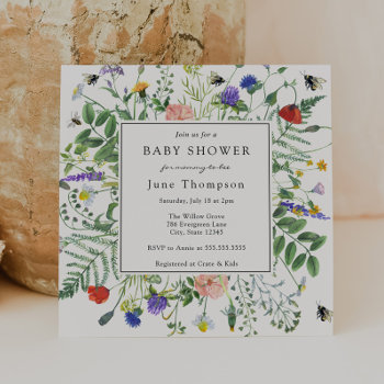 Wildflower Fields And Honey Bees Baby Shower Invitation by AdorePaperCo at Zazzle
